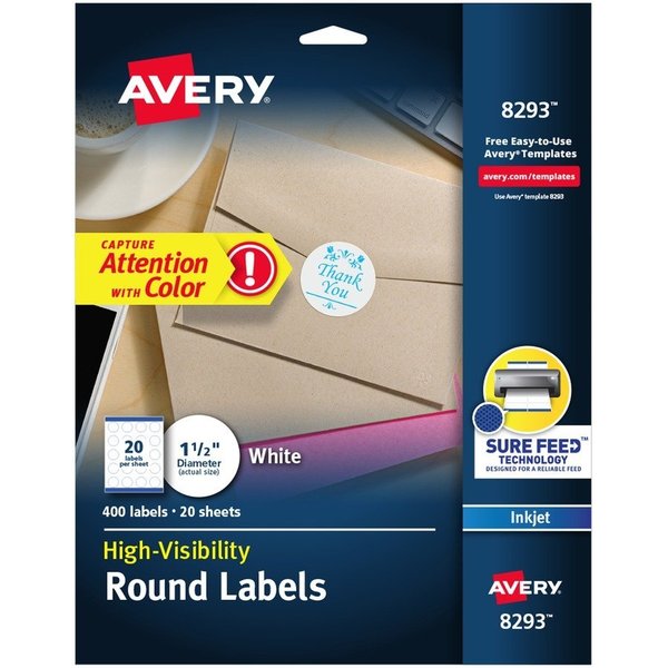 Avery Label, Perm, Inkjt, Round, 1.5"" 5PK AVE8293